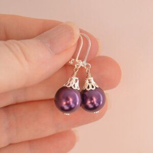 Dark Purple Christmas Earrings in Silver - Hand Made in Canada